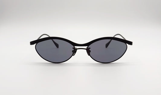 Front view of Vincent Catani Alma cat-eye sunglasses in all black, premium Japanese titanium