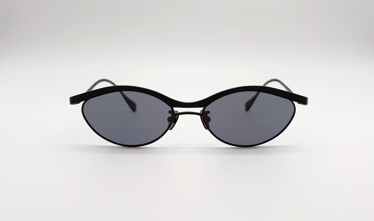 Front view of Vincent Catani Alma cat-eye sunglasses in all black, premium Japanese titanium