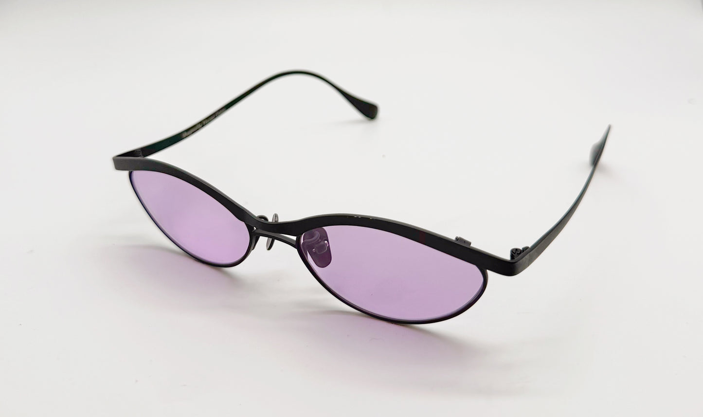 Vincent Catani Alma purple titanium cat-eye sunglasses with the signature sculpted temple