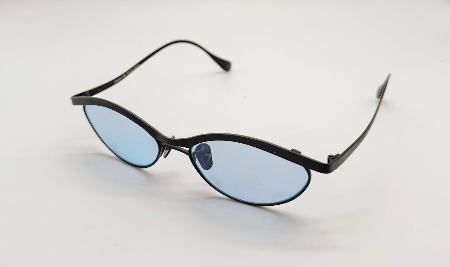 Vincent Catani Alma Sky Blue cat-eye sunglasses with black frame and light blue lenses, limited edition