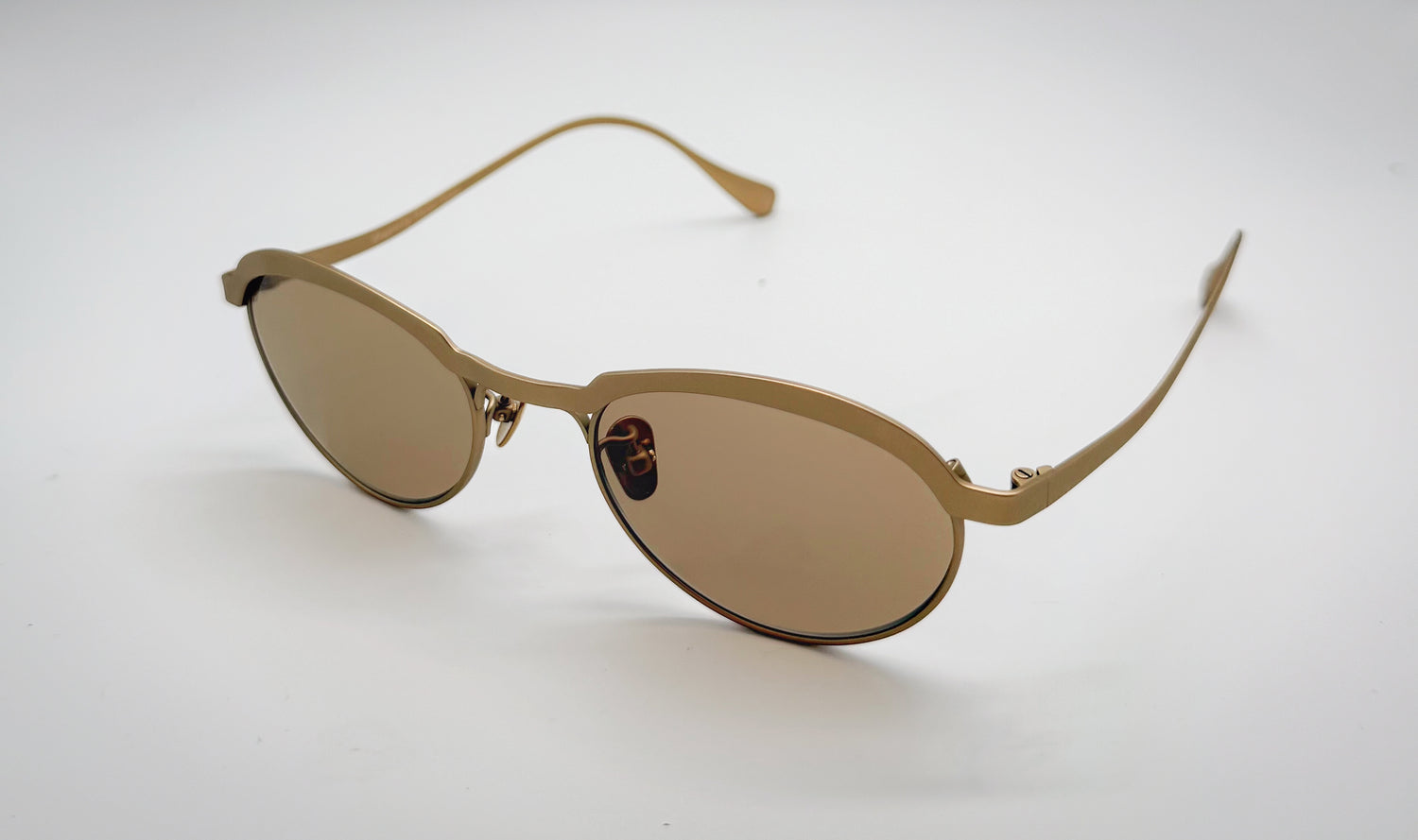 Vincent Catani Theodor brushed gold round titanium sunglasses with brown lenses